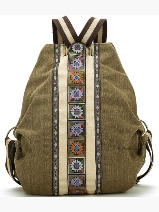 Vintage Anti-theft Canvas Backpack, Embroidered Daypack Travel Bag